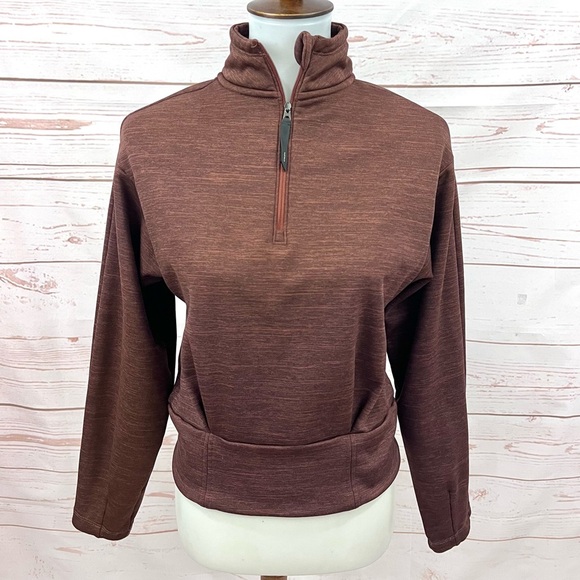 Athleta Half Zip Altitude Polartec Fleece Crop Mock Neck Sweatshirt Rust - Picture 1 of 15